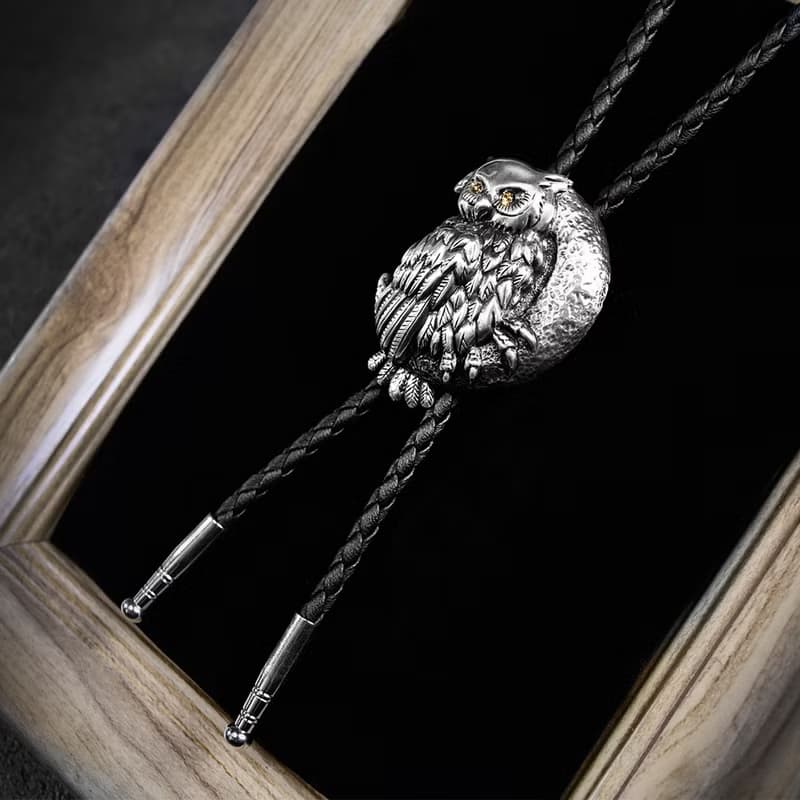 月夜之鷹 貓頭鷹 保羅領帶 Bolo Tie 真皮 皮革項鍊 皮繩領帶
