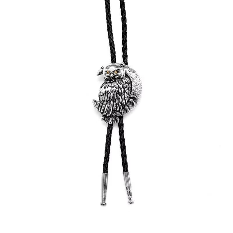 月夜之鷹 貓頭鷹 保羅領帶 Bolo Tie 真皮 皮革項鍊 皮繩領帶
