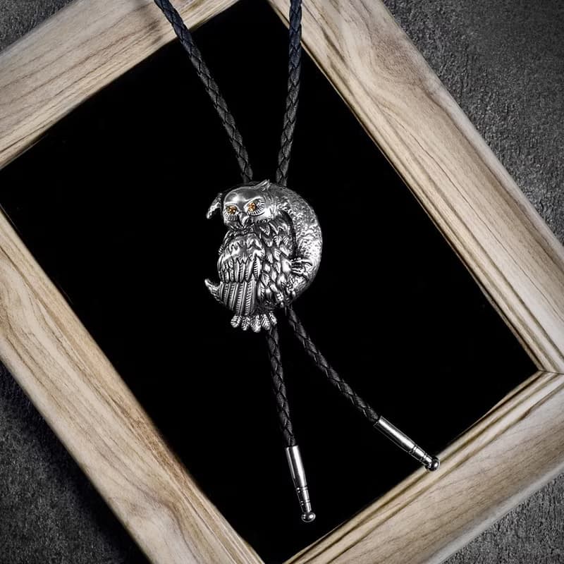 月夜之鷹 貓頭鷹 保羅領帶 Bolo Tie 真皮 皮革項鍊 皮繩領帶