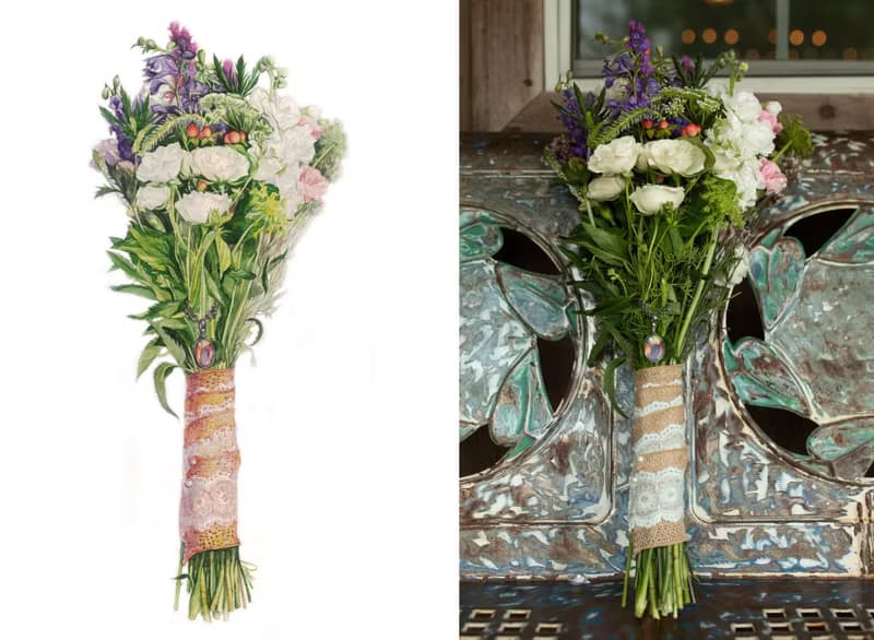 ORIGINAL Custom Wedding Bouquet Painting in Watercolor Bridal flowers portrait