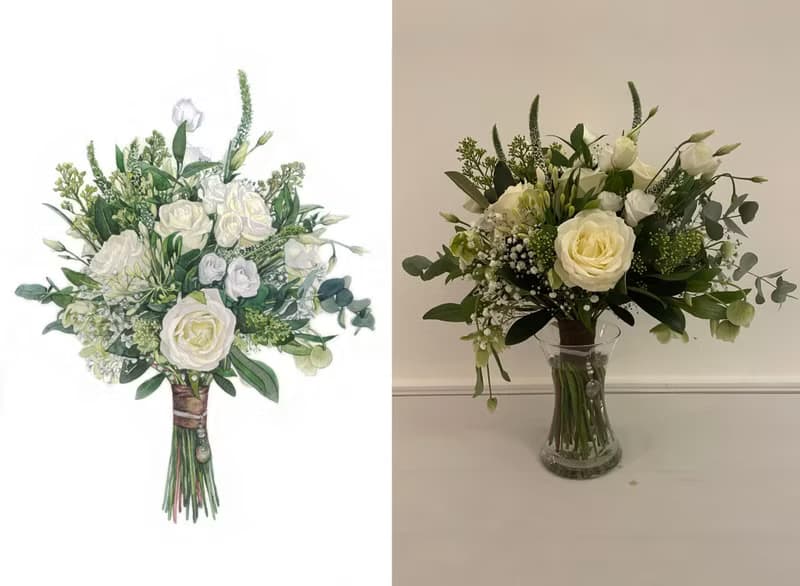 ORIGINAL Custom Wedding Bouquet Painting in Watercolor Bridal flowers portrait