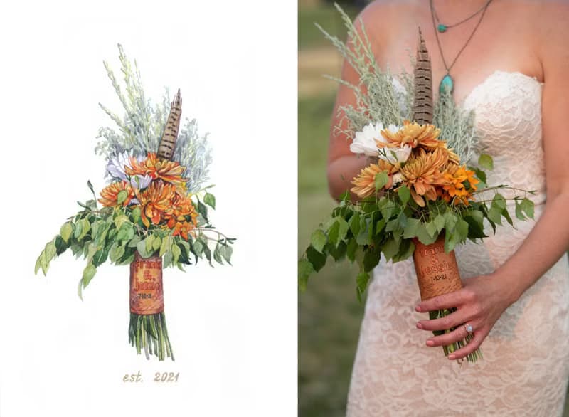 ORIGINAL Custom Wedding Bouquet Painting in Watercolor Bridal flowers portrait