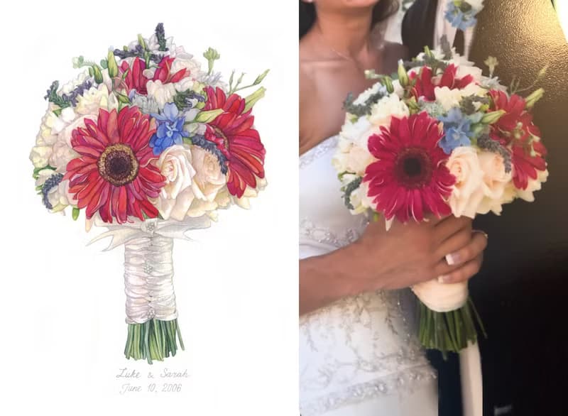 ORIGINAL Custom Wedding Bouquet Painting in Watercolor Bridal flowers portrait