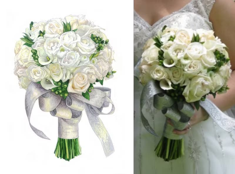 ORIGINAL Custom Wedding Bouquet Painting in Watercolor Bridal flowers portrait