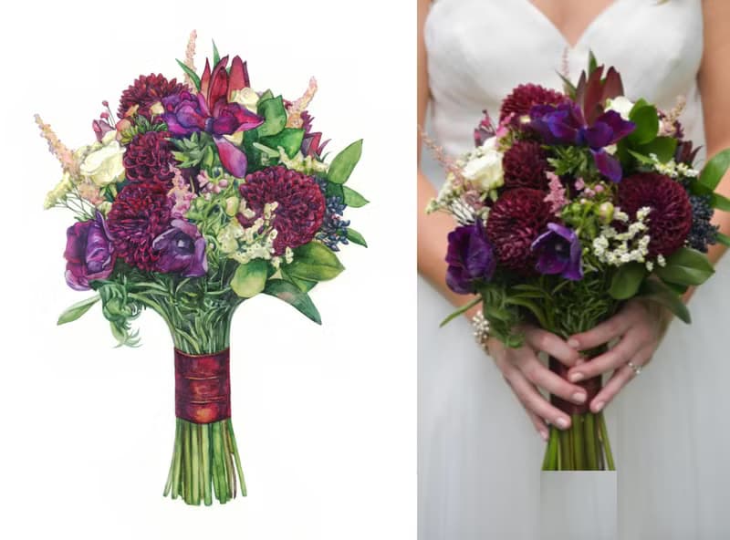 ORIGINAL Custom Wedding Bouquet Painting in Watercolor Bridal flowers portrait