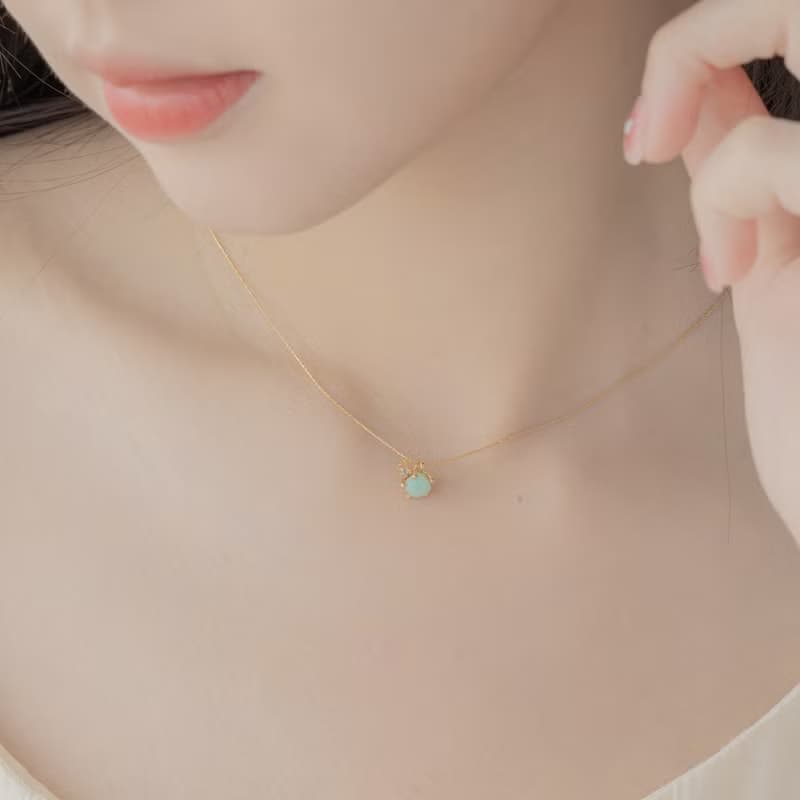 【金牛座生日石】綠瑪瑙 Green Onyx 天然石項鍊 韓國製造