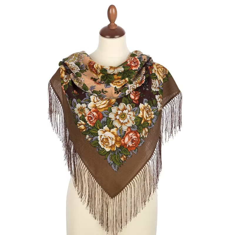 Authentic Pavlovo Posad Russian Shawl Scarf Soft 100% Wool 89x89 cm 1825-16