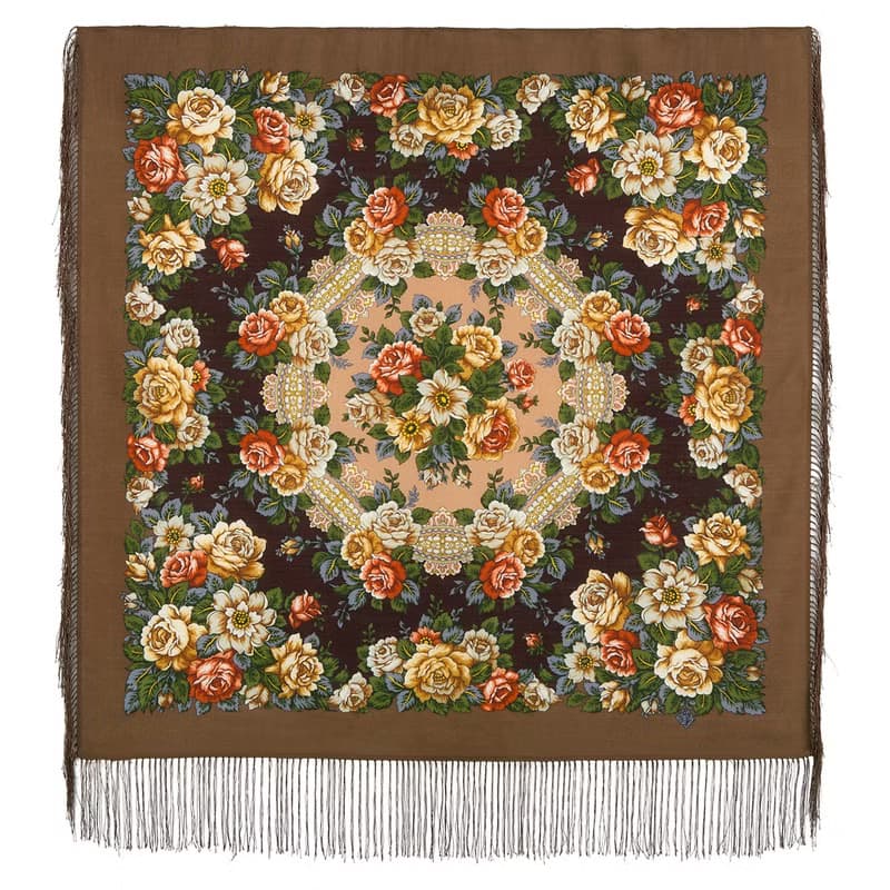 Authentic Pavlovo Posad Russian Shawl Scarf Soft 100% Wool 89x89 cm 1825-16