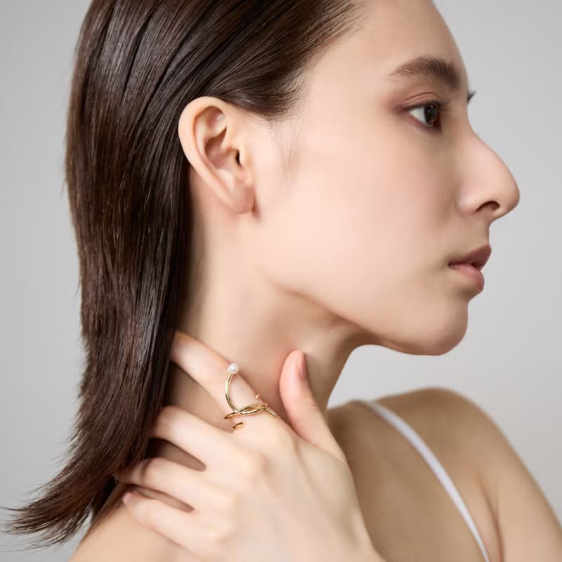 環繞珍珠長戒指 925銀厚鍍18K金 Effrene Pearl Ring