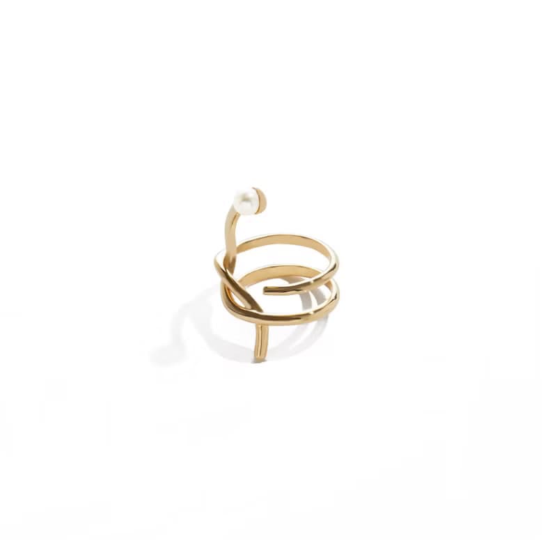 環繞珍珠長戒指 925銀厚鍍18K金 Effrene Pearl Ring