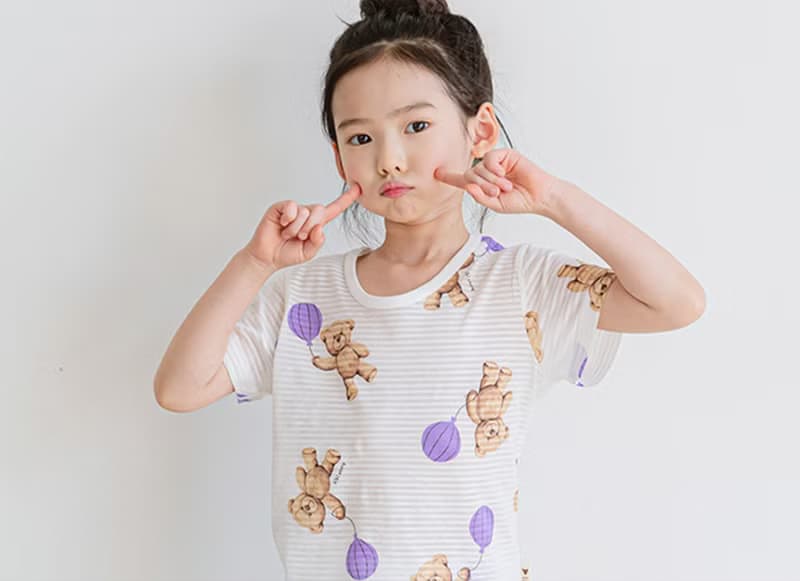 氣球與泰迪紫-輕透空氣衣短袖韓國童裝-K23705