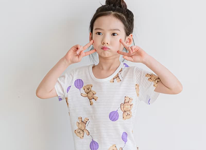 氣球與泰迪紫-輕透空氣衣短袖韓國童裝-K23705