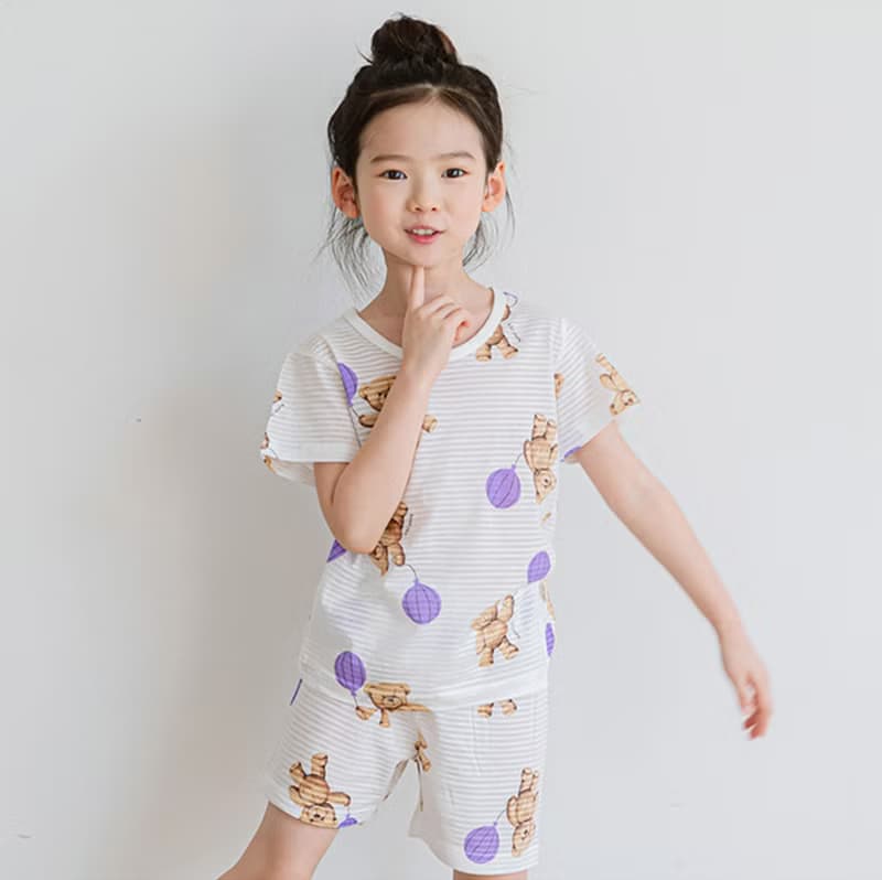 氣球與泰迪紫-輕透空氣衣短袖韓國童裝-K23705