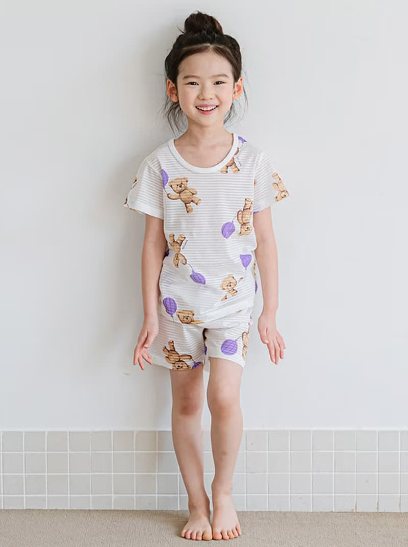 氣球與泰迪紫-輕透空氣衣短袖韓國童裝-K23705