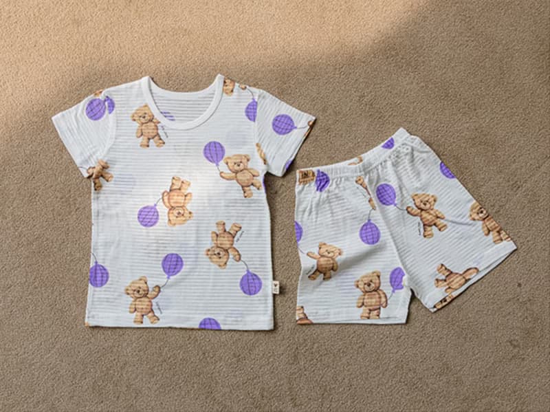 氣球與泰迪紫-輕透空氣衣短袖韓國童裝-K23705