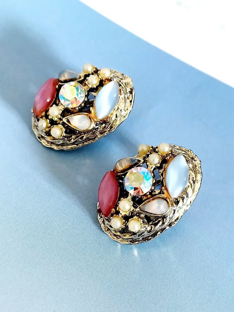 vintage jewelry  古典豐華繁花萊茵 夾式耳環