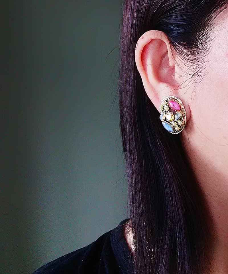 vintage jewelry  古典豐華繁花萊茵 夾式耳環