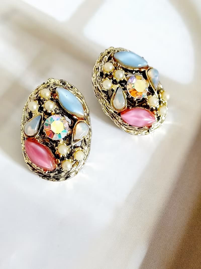 vintage jewelry  古典豐華繁花萊茵 夾式耳環