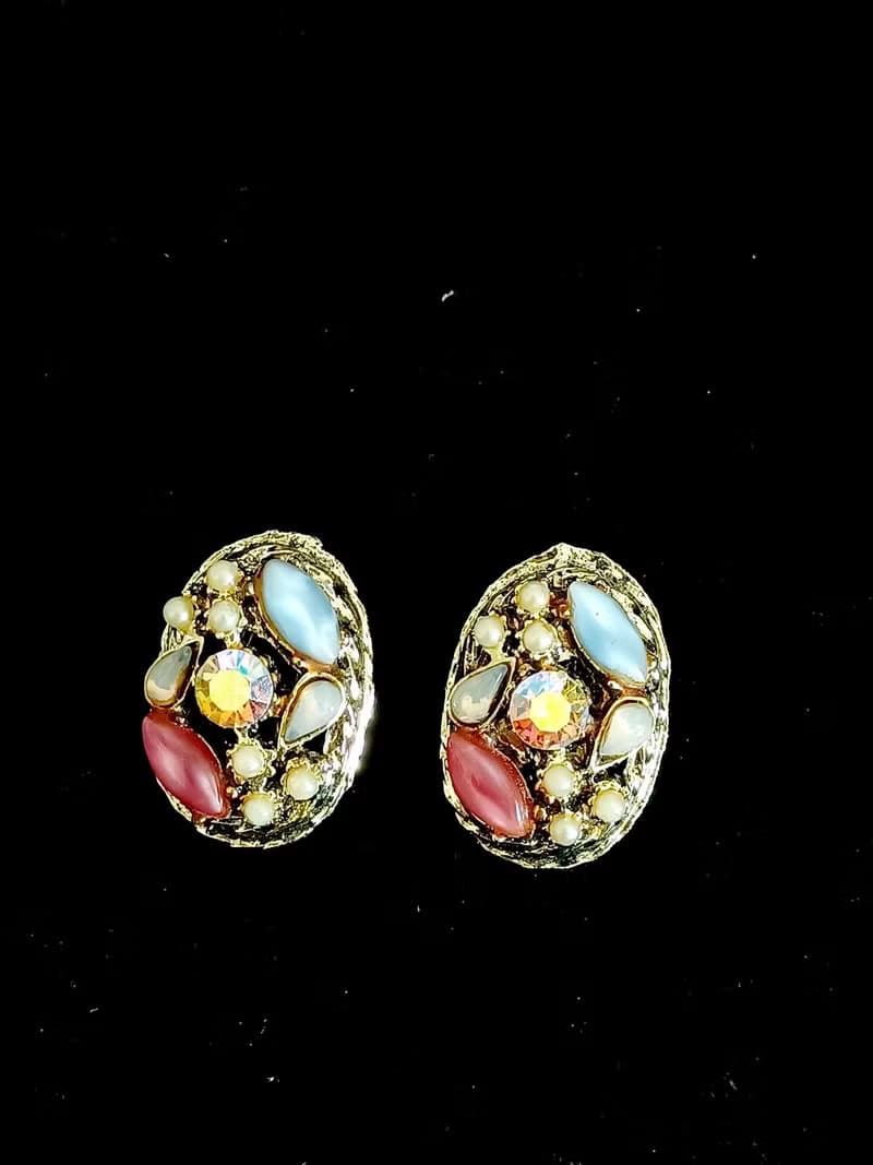 vintage jewelry  古典豐華繁花萊茵 夾式耳環