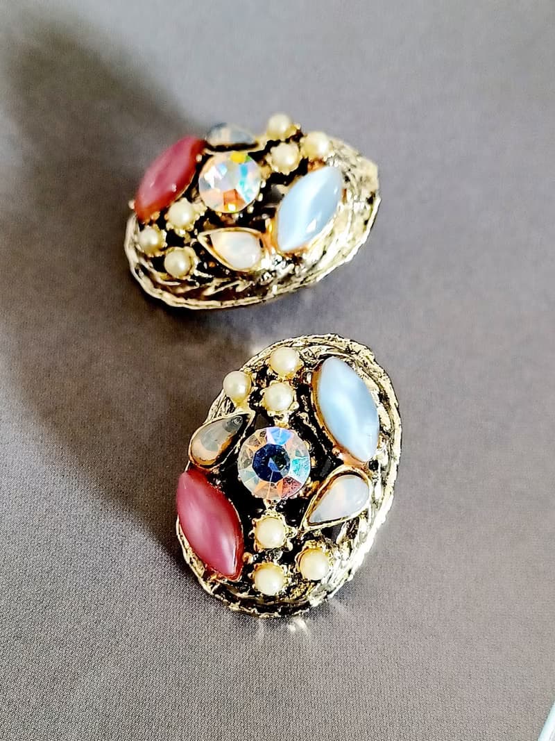 vintage jewelry  古典豐華繁花萊茵 夾式耳環
