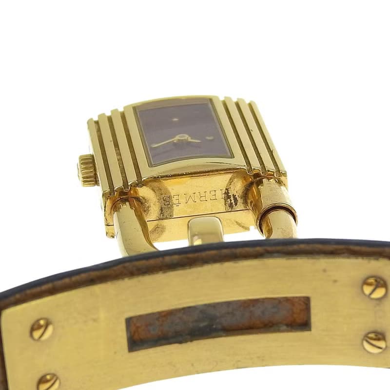 【日本直送】エルメス HERMES ケリーウォッチ 腕時計 金メッキ×レザー クオーツ アナログ表示 ワインレッド文字盤 レディース【中古】