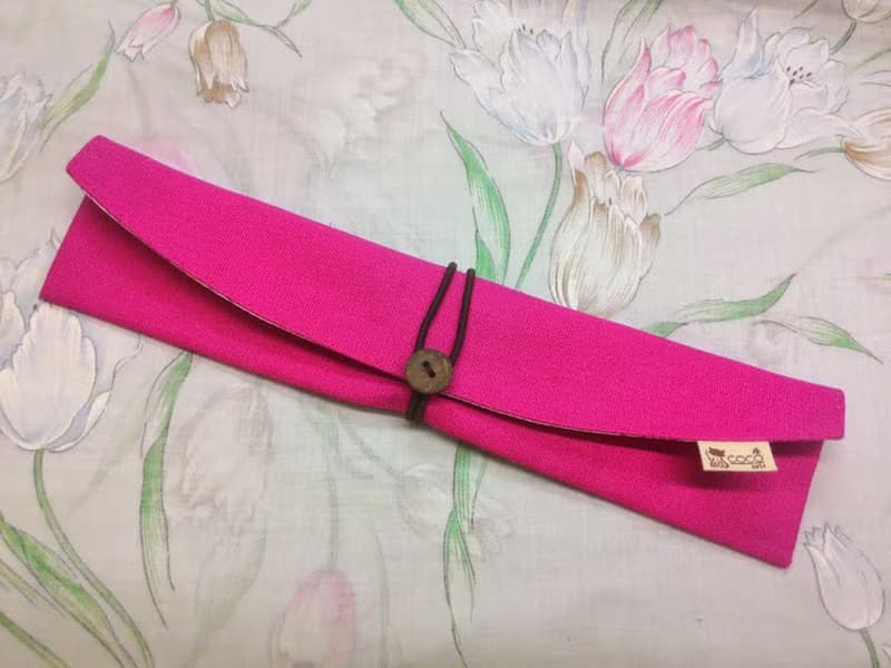 環保筷袋杯套組~手提式飲料杯套 餐具組收納袋 筷套(桃紅)F08-002