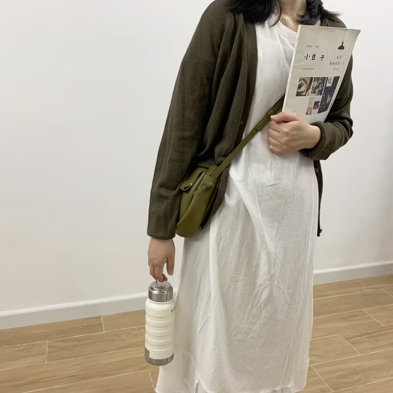 小眾設計手工製作北歐風簡約鴨屎綠色牛皮小挎包