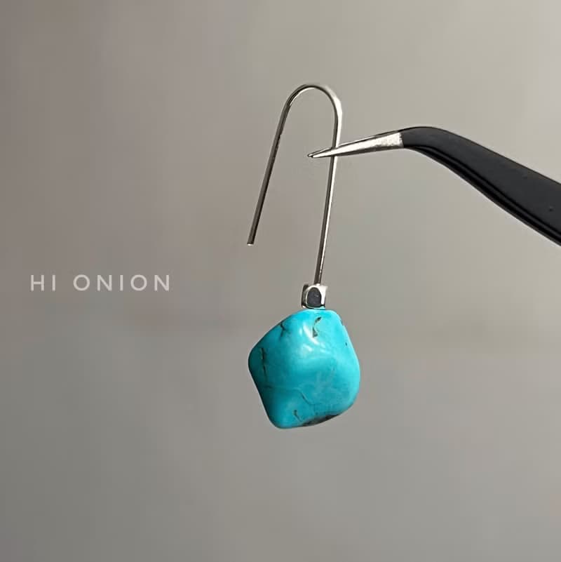 Hi onion原創小眾天然綠松石耳環耳夾高級個性復古藏式耳飾禮物