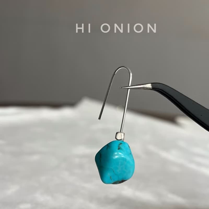 Hi onion原創小眾天然綠松石耳環耳夾高級個性復古藏式耳飾禮物