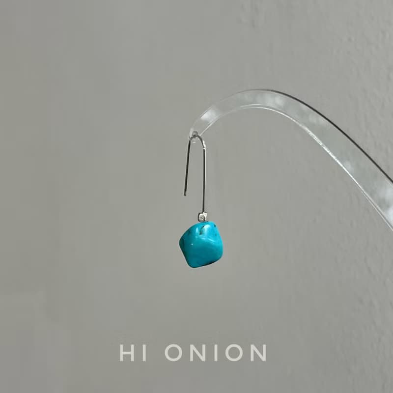 Hi onion原創小眾天然綠松石耳環耳夾高級個性復古藏式耳飾禮物