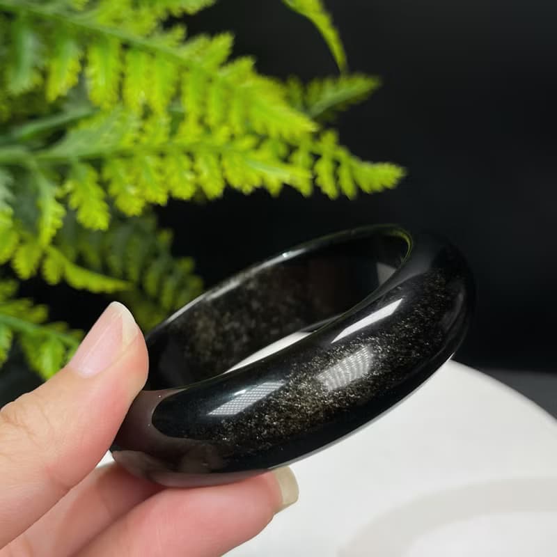 高品質 金曜石手鐲 54MM 灑金金沙黑曜石手環 耀眼靈動 開運納福