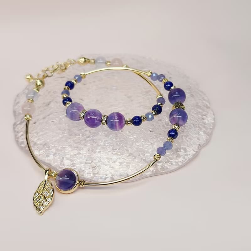 星靛迴音。藍紫螢石 青金石 坦桑 海藍寶 雙圈水晶手鍊