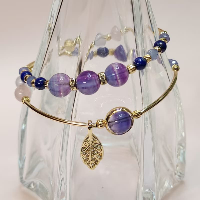 星靛迴音。藍紫螢石 青金石 坦桑 海藍寶 雙圈水晶手鍊