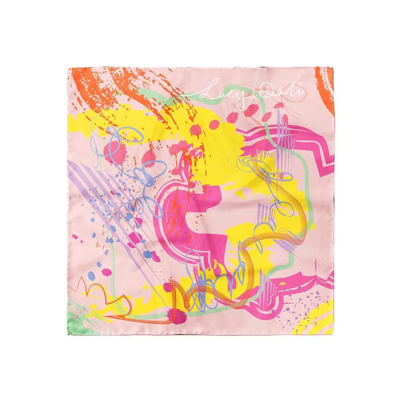 ::100%Silk真絲絲巾:: 清新抽象印花方巾 女朋友禮物 scarf 春天
