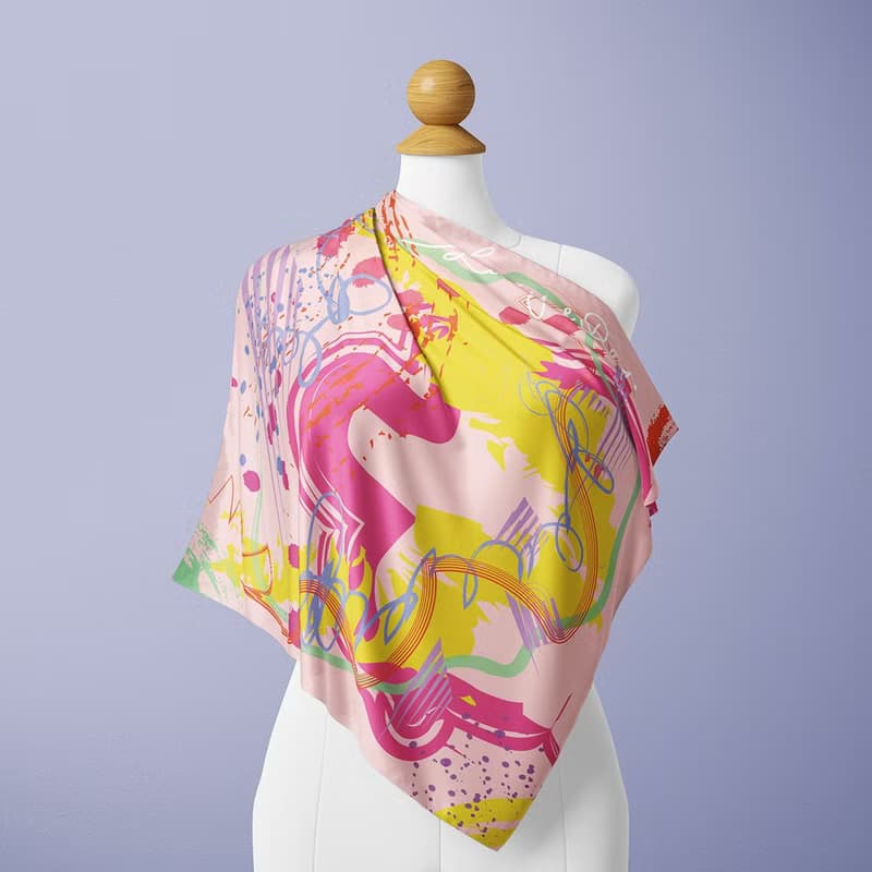 ::100%Silk真絲絲巾:: 清新抽象印花方巾 女朋友禮物 scarf 春天