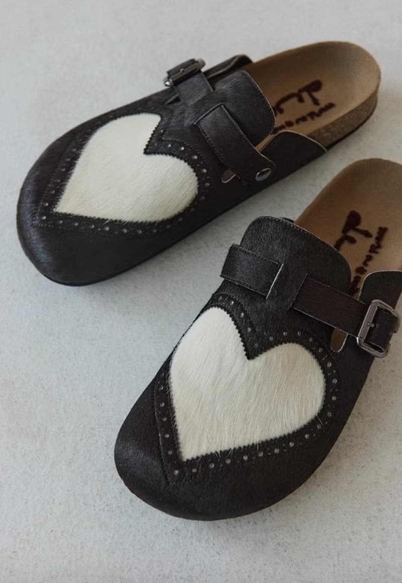 Heart Closed-Toe Slides 愛心長毛雕花包頭皮鞋