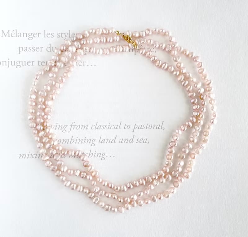 ほんのり桜ピンク バロックパール 超ロングネックレス ちょっと訳あり 1点のみ