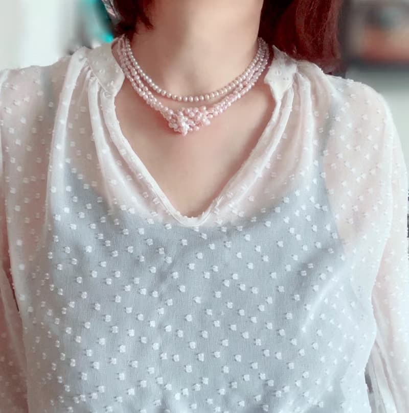 ほんのり桜ピンク バロックパール 超ロングネックレス ちょっと訳あり 1点のみ