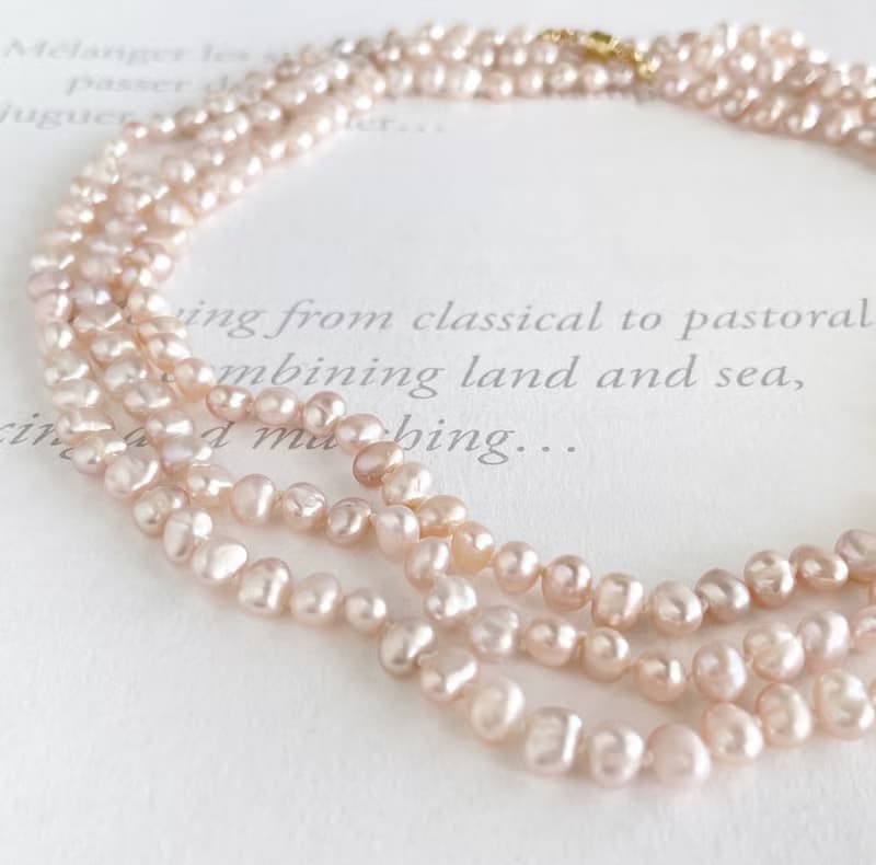 ほんのり桜ピンク バロックパール 超ロングネックレス ちょっと訳あり 1点のみ