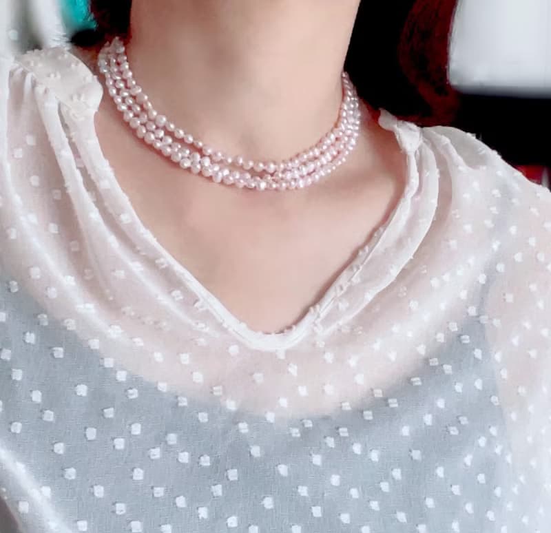 ほんのり桜ピンク バロックパール 超ロングネックレス ちょっと訳あり 1点のみ