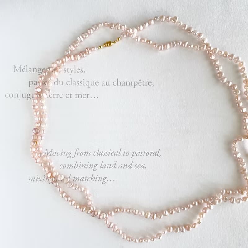 ほんのり桜ピンク バロックパール 超ロングネックレス ちょっと訳あり 1点のみ