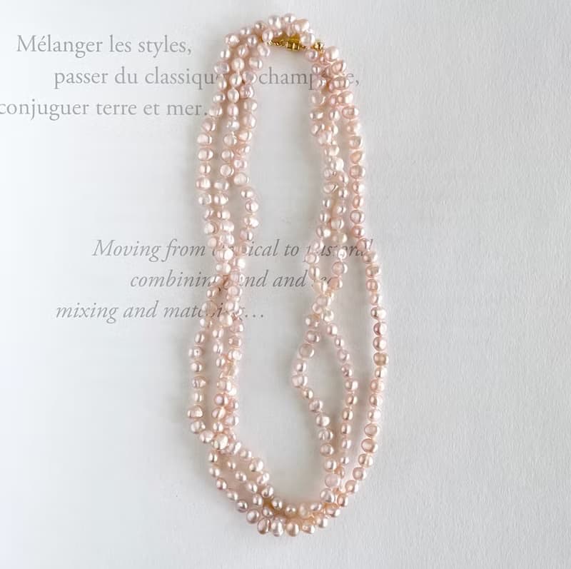 ほんのり桜ピンク バロックパール 超ロングネックレス ちょっと訳あり 1点のみ