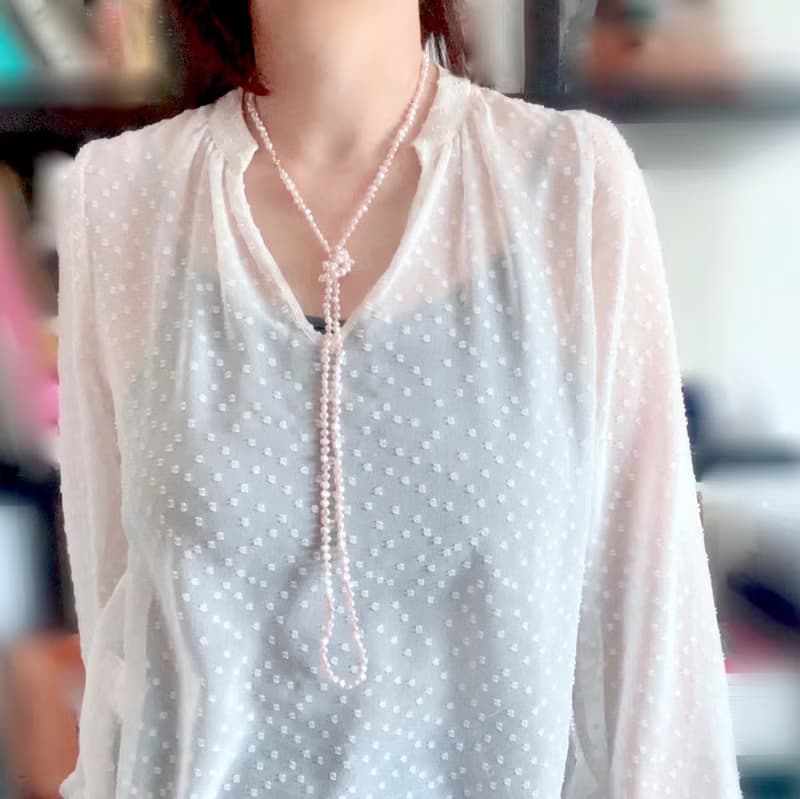 ほんのり桜ピンク バロックパール 超ロングネックレス ちょっと訳あり 1点のみ