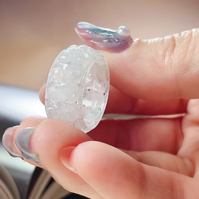 冰種翡翠雕花玉戒 | 天然緬甸A貨翡翠 | 送禮
