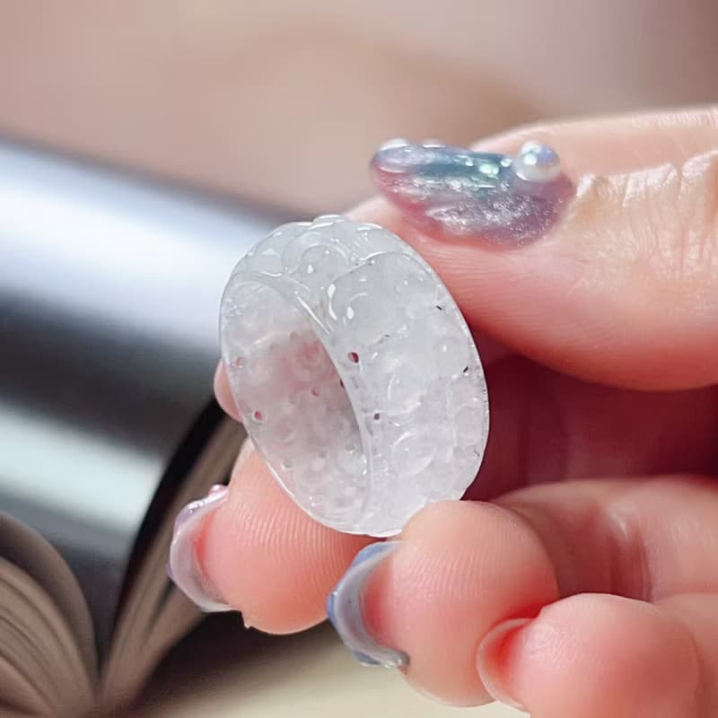 冰種翡翠雕花玉戒 | 天然緬甸A貨翡翠 | 送禮