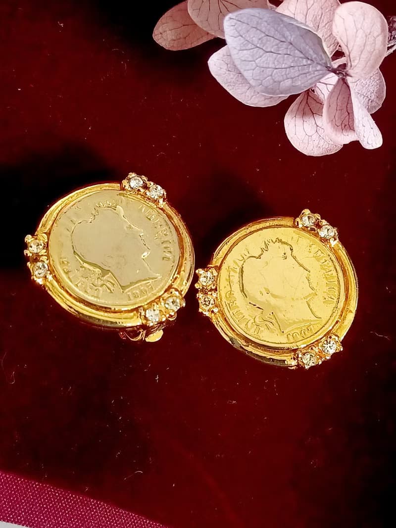 vintage jewelry Ellen Designs 仿羅馬金幣 夾式耳環