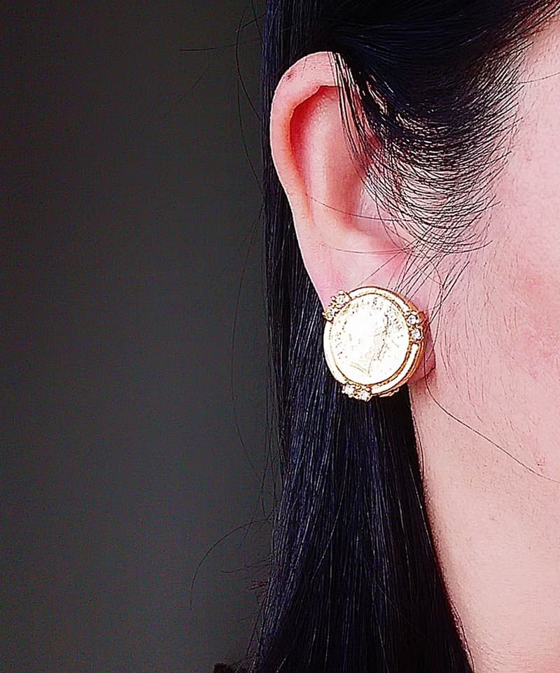 vintage jewelry Ellen Designs 仿羅馬金幣 夾式耳環