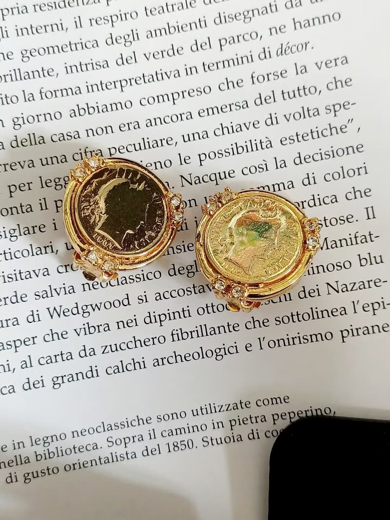 vintage jewelry Ellen Designs 仿羅馬金幣 夾式耳環