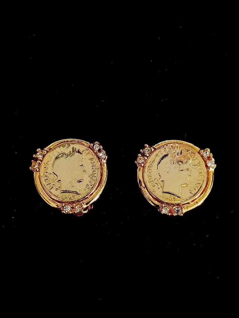 vintage jewelry Ellen Designs 仿羅馬金幣 夾式耳環