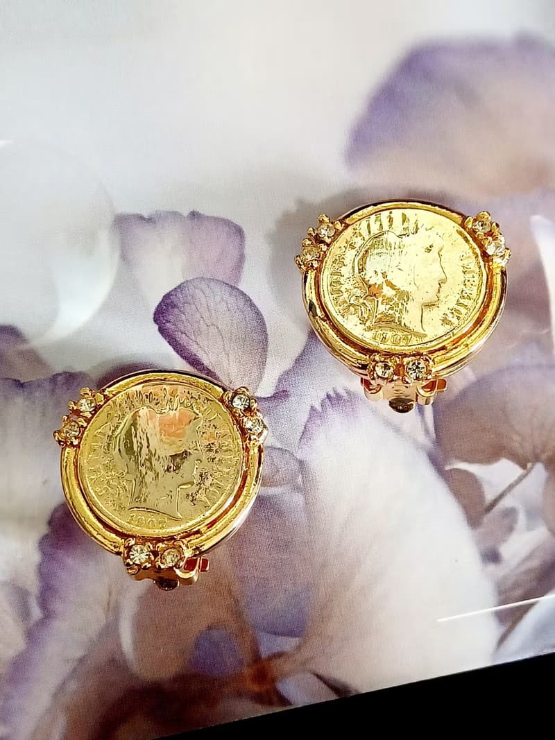 vintage jewelry Ellen Designs 仿羅馬金幣 夾式耳環